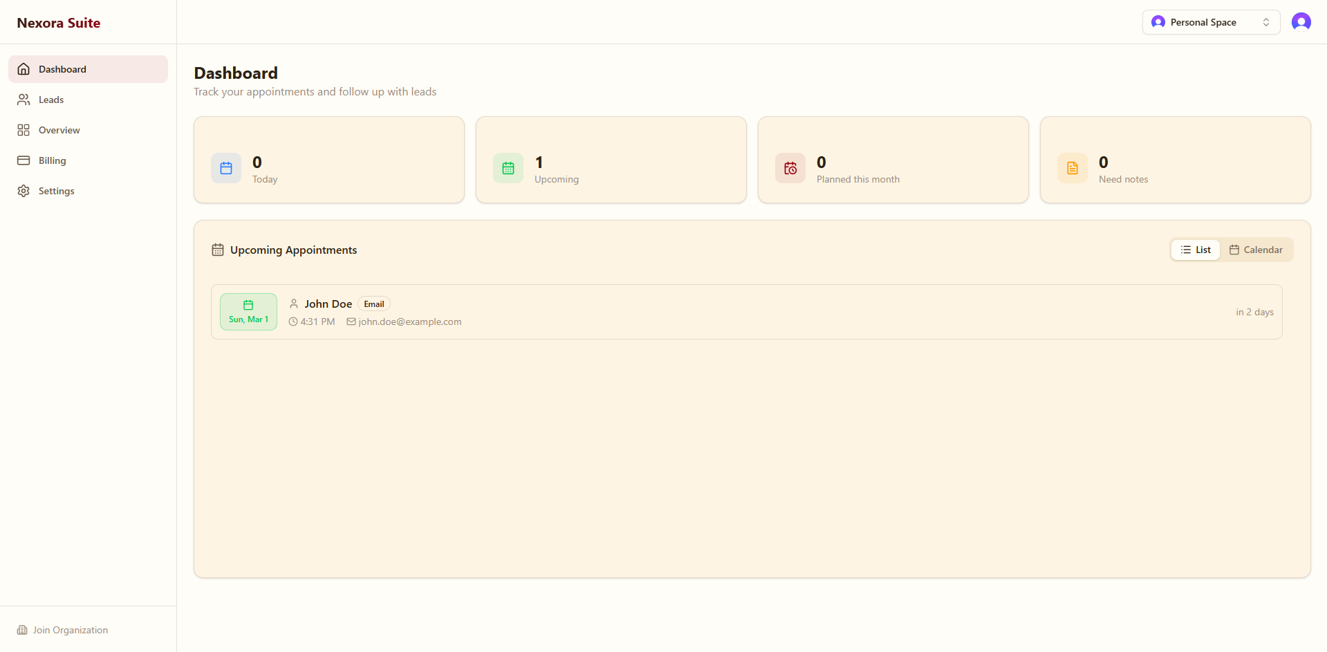 Dashboard example